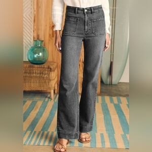 Women’s Gray Wide Leg Jeans – High Waisted Stretch Straight Leg Denim